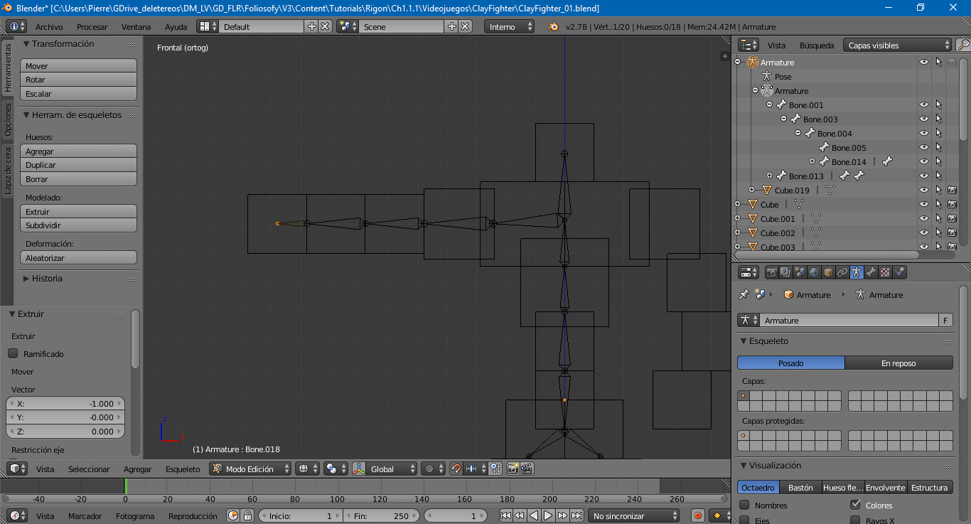 Modelaje y Rigging básico de un personaje estilo Clay Fighter - Cómo crear un esqueleto (rigging) en Blender