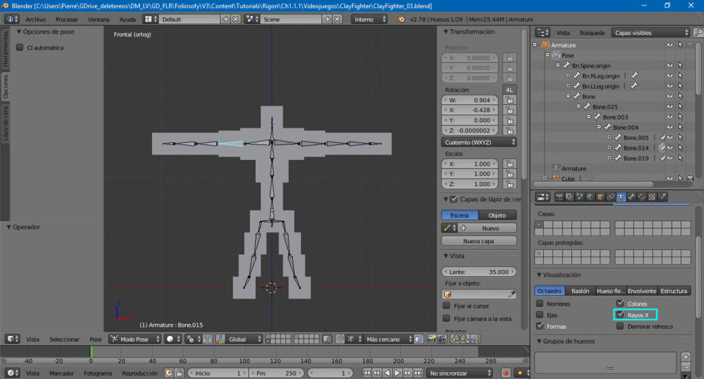 Modelaje y Rigging básico de un personaje estilo Clay Fighter - Cómo crear un esqueleto (rigging) en Blender (3)