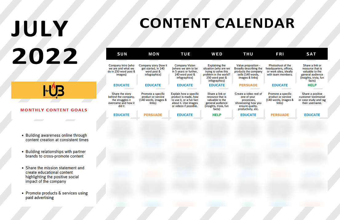 HUBGeo-Content calendar